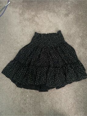 Altar'd State Black Smocked Tiered Skater Skirt with Subtle Print